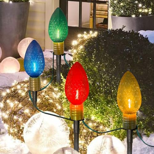 SUNSGNE C9 Christmas Pathway Lights Outdoor, 7FT Giant Outdoor Christmas Lights with 4 LED Jumbo Xmas Bulbs for Outside Yard Lawn Sidewalk Walkway Garden Decor by SUNSGNE