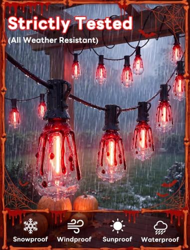 25Ft Halloween LED String Lights Outdoor with 25 ST38 Red Blood Drop Lights, Connectable Halloween Patio Lights for Indoor Outdoor Backyard Garden Halloween Christmas Party Decor - Image 4