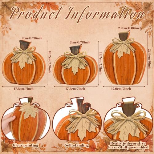 Cinnvoice 3 Pcs 7.3" 9" Fall Pumpkin Decorations Stacked Fall Wooden Signs - Image 4