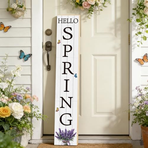 Spring Porch Decor Outdoor Decorations Wooden Door Decorations Indoor Outside Spring Porch Sign Rustic Lavender Welcome Sign for Front Door 46.8 Inch - Image 6