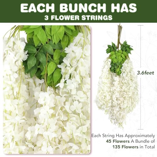 Alotiki Wisteria Hanging Flowers,36 Pack Fake Hanging Flowers,Wisteria Artificiales Garland for Home Wedding Arch Floral Party Garden Ceremony Outdoor Decor,3.6 Feet Long(36,White) - Image 2