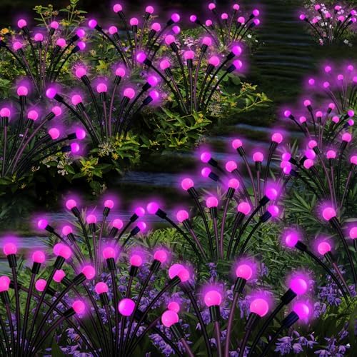 Kohlrabi Solar Garden Lights Outdoor, 4 Pack 32 LED Solar Pink Firefly Lights Waterproof, Starburst Wind Swaying Light for Outside Yard Patio Planter Flower Bed Walkway Christmas Decoration - Image 6