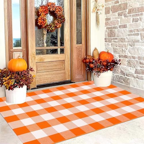 Orange and White Outdoor Rug 3'x5',Farmhouse Halloween Front Porch Rug by BUAGETUP
