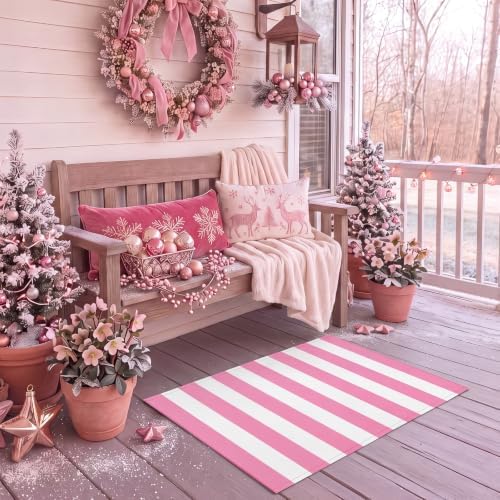 Duraaamo Christmas Pink Striped Rug 2' x 3' for Candyland Outdoor Decor - Image 4