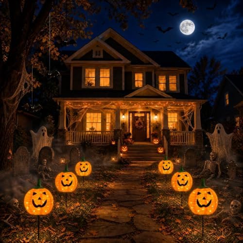 Solar Halloween Pumpkin Lights, 2 Pack Outdoor Pathway Stake Lights - Image 2