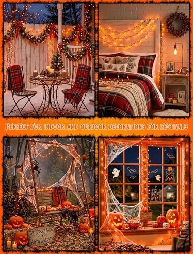 Hopolon Orange Halloween Lights, 13 FT 50 Count Christmas Lights Green Wire - Image 2