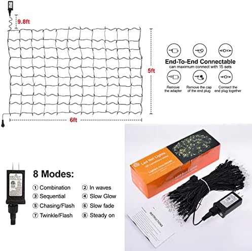 Neoclassy 120Led Christmas Net Lights Outdoor 5ft x 6ft Connectable, 8 Modes Waterproof Black Wire 29V Plug in Mesh Net Christmas Lights for Garden, Yard, Bushes, Trunk, Xmas Tree Decor (Warm White) - Image 3