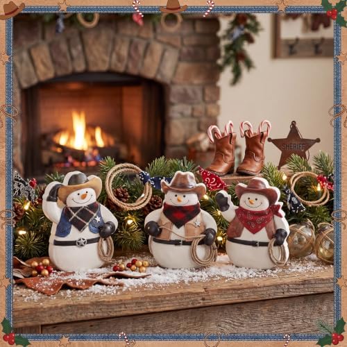DoubleFill 3 Pcs Snowman Figurines Western Cowboy Christmas Decorations - Image 2