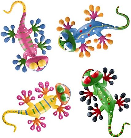 hogardeck Metal Gecko Outdoor Wall Decor, 4 Pack Lizard Art Garden Sculptures & Statues with Shaking Head Spring Decor for Front Yard Fence Patio by HOGARDECK