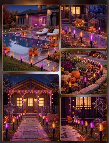 Halloween Pathway Lights 19.5FT, 10 C9 LED Purple & Orange Bulbs Plug In - Image 7