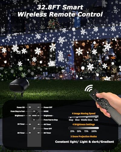Snowflake Projector Lights with Remote, Timer, Dimmer, IP68 Waterproof, Christmas Projector Lights Outdoor, 270° Rotation for Christmas Decorations - Image 2