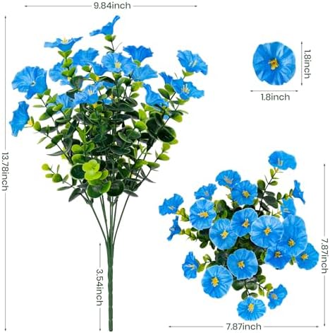 Artificial Faux Flowers for Outdoor 16 Bundles Fake Morning Glory,Blue - Image 2