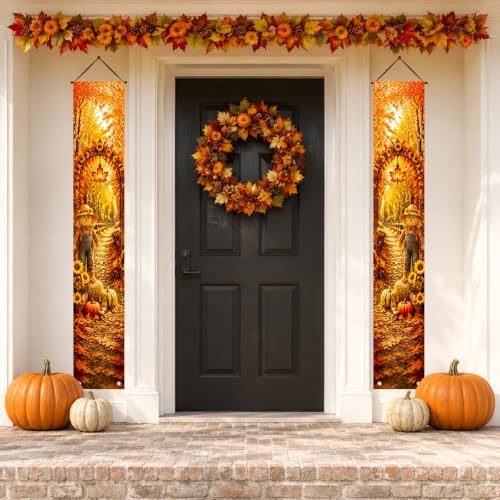 IVN Fall Scarecrow Porch Banner Pumpkin Autumn Decor 2 Pcs - Image 7