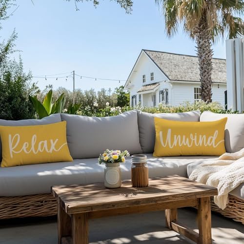 Decorative Throw Pillow Covers 12x20 Set of 2 Relax Unwind, Yellow - Image 3