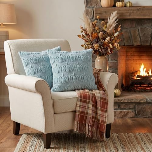 AVOIN colorlife Blue Fall Pumpkin Throw Pillow Covers 20x20 Inch - Image 4