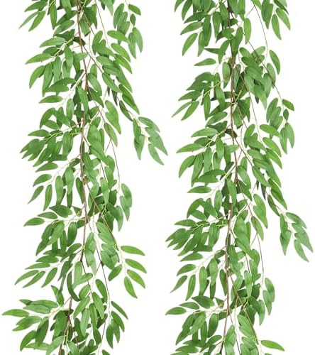 RECUTMS Artificial Silk Willow Leaves Twig Garland 2Pc 6Ft Light Green Vine by RECUTMS