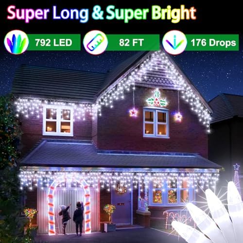 82ft 792 LED 176 Drops Christmas Lights, Outdoor Hanging lights with 8 - Image 2