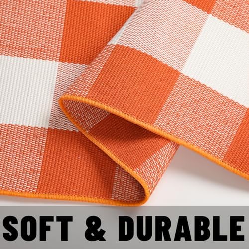 Fall Decor Buffalo Plaid Outdoor Rug 4x6 Ft Orange and White Checkered Area Rug Halloween Washable Fall Indoor Outdoor Rugs for Porch,Entryway,Hallway, Kitchen, Living Room, Dining Room, Bedroom - Image 5