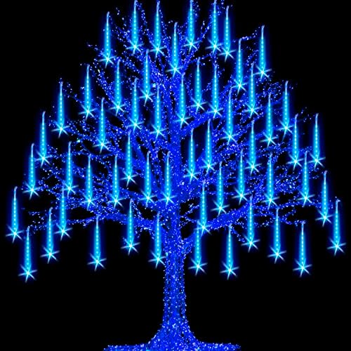 Christmas Meteor Shower Rain Lights - 25 Tube, 600 LED Waterproof Icicle Snow Fall String Lights for Party, Tree, Home, Patio, Outdoor Decoration (Blue) by FYYZY