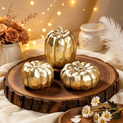 winemana 3 Pack Gold Fall Pumpkin Decor Fall Table Centerpieces for Home - Image 5