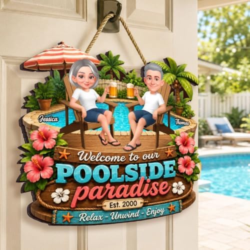Personalized Summer Vibe Welcome To Our Poolside Paradise Wood Sign, Relax Unwind Enjoy Sign, Gift For Couple, Husband, Wife, Summer Porch, Patio, Bar Decoration - Image 4