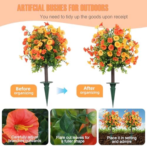 Artificial Shrubs for Outdoors 2-Pack Yellow Orange Garden Yard - Image 5
