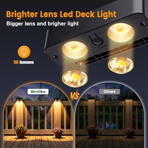 Bridika Solar Fence Lights Outdoor 8 Pack, Bright Solar Deck Lights with Lens, 3 Color Modes IP65 Waterproof Large Size Step Lights for Outside, Fence, Stair, Backyard, Patio, Wall - Image 3