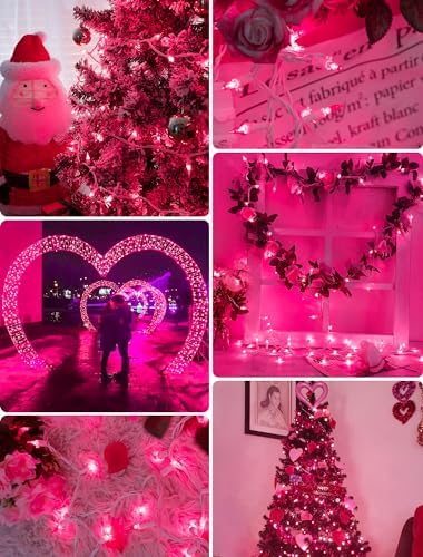 Hopolon Pink Mini Christmas Lights,2 Pack Total 100 Count 26 FT,White Wire - Image 5