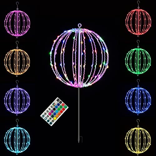 Christmas Ball Light Sphere, 12IN 96LED Hanging Tree & Pathway Lights [Foldable Metal Frame, UL Listed] - White, RGB by SPIRITSTARCHRISTMASCENTER
