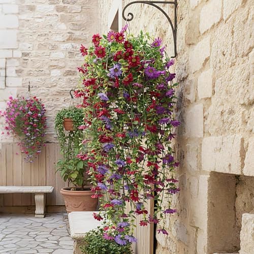 6 Pcs Fall Artificial Hanging Flowers Outdoor, Elegant Color - Image 2