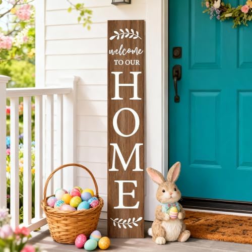 Welcome Sign for Front Porch, 47" Large Wooden Welcome to Our Home Sign Door Hanging Standing Plaque, Farmhouse Vertical Outdoor Porch Decorations for Yard Patio Entrance (Natural) by CPCDACSK