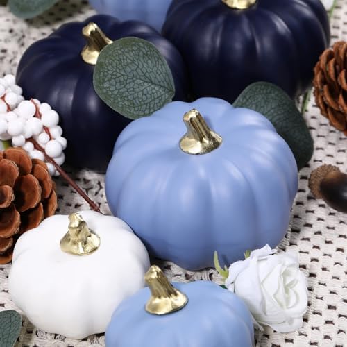 Suncalla Artificial Pumpkin Eucalyptus Leaves Fall Decor, 56 PCS Fall Harvest Decorations for Halloween Thanksgiving with Pumpkins Acorns Pinecones Berries Leaves for Farmhouse Table Tiered Tray - Image 3