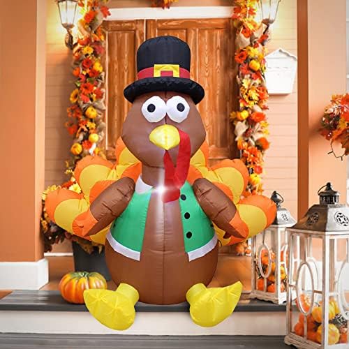 Thanksgiving Inflatables Turkey Outdoor Yard Decorations, 4FT Blow up Lighted Happy Turkey, Thanksgiving Festive Yard Decor Display Autumn Fall Lights Outdoor Decoration by Pavel