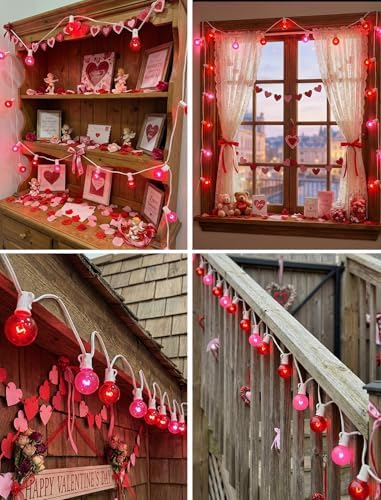 G40 Red and Pink Valentine’s Day String Lights, 25Ft Outdoor Valentines Day Decorations Lights with 27 Red & Pink Globe Bulbs,Hanging Patio Lights Waterproof for Christmas Wedding Party Garden Holiday - Image 5