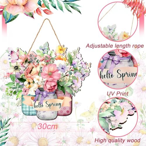 Ferraycle Rustic Spring Wooden Door Sign Spring Welcome Sign Colorful Flower Decor Ideal for Indoor Outdoor Home Decor Porch Entryway Wall Art, Housewarming Gift Seasonal Farmhouse Decoration - Image 3