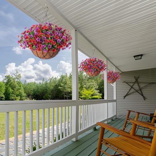 INXUGAO Artificial Fake Flowers Hanging Basket for Outdoor Decoration - Image 3