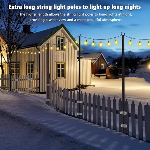 NUERPO 7 Pack String Light Poles,Metal Poles for Hanging Outdoor Light Strings,7 Pack 10 FT Light Poles Stand for Outside Garden,Patio,Wedding,Backyard,Deck,Party - Image 4