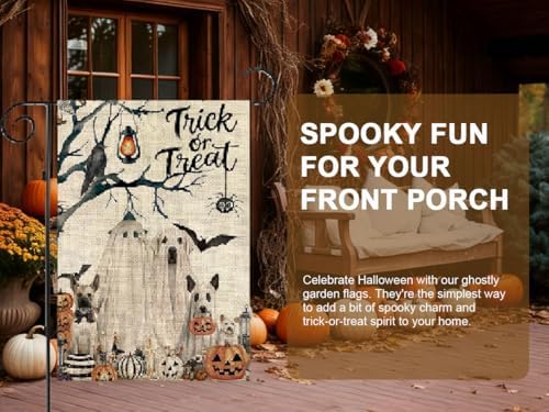 Happy Halloween Ghost Dog Garden Flag 12x18 Double Sided for Outside,Pumpkin Golden Retriever Fall Autumn Witch Hat Small Burlap Yard Flag for Outdoor Holiday Home Decor - Image 7