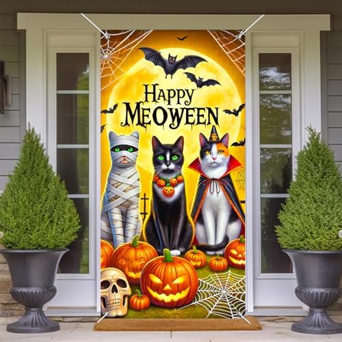 BlissYard Halloween Door Cover Meoween Pumpkin 35x71 Inch Polyester - Image 6