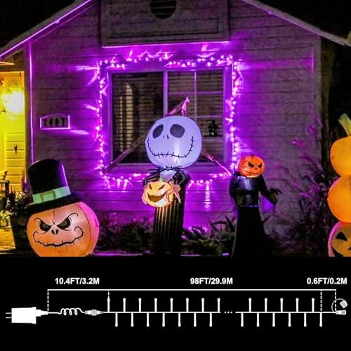 LAMPHOME Halloween Lights, 99ft 300LED Light Purple String Lights, Clear Wire 16 Modes LED Waterproof Indoor Outdoor Purple Christmas Lights Plug in, Halloween Bedroom Garden Party Decor - Image 4