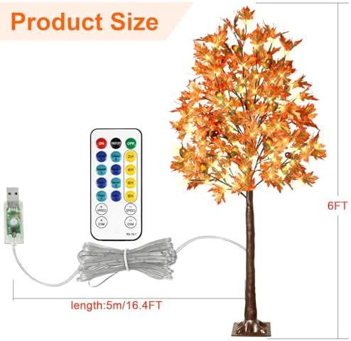 2 Pack 6FT 130 LED Lighted Maple Tree - Thanksgiving Decor Artificial Fall Tree with 13 Branches, 13 Acorns 260 Leaves, Remote 8 Modes, Timing, DC 5V Safe for Outdoor Wedding Party Autumn Decor - Image 3