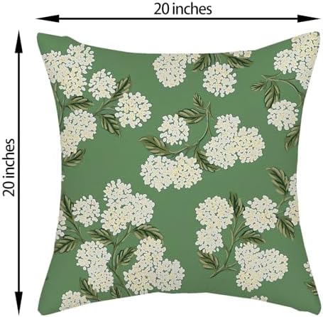 Sage Green Spring Pillow Covers 20x20 Inch 2 Pcs Yellow Hydrangea Flower Decor Throw Pillows Vintage Floral Seasonal Summer Outdoor Decoration Pillowcase Linen Cushion Cover for Couch Sofa - Image 6