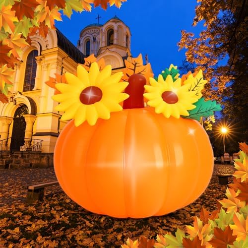 Leyndo 5 ft Tall Sunflower Pumpkin Fall Inflatables Outdoor Decorations - Image 7
