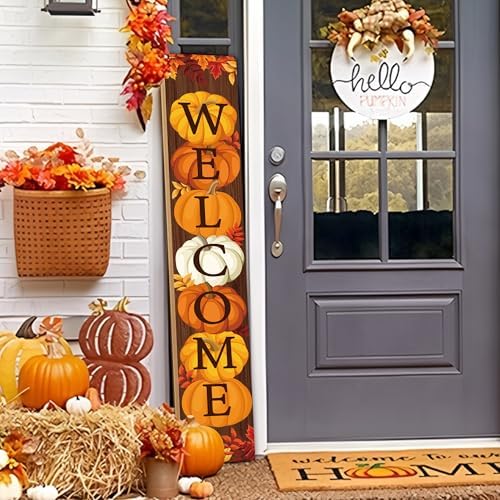 47" Fall Wooden Porch Sign Vertical Fall Welcome Standing Signs Pumpkin Leaves Standing Welcome Porch Sign for Outdoor Autumn Thanksgiving Harvest Home Garden Yard Farmhouse Front Door Decor - Image 6