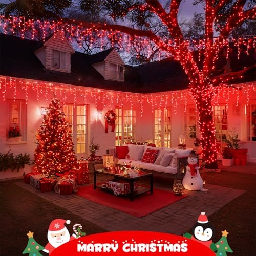 JMEXSUSS 400 LED Red Icicle Christmas Lights Outdoor - Image 5