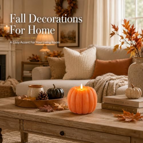 Fall Decorations for Home, Fall Decor, Orange Flameless Pumpkin Candles - Image 2