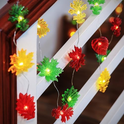 Solar String Lights Fall Forest Leaf Lights Outdoor Garden Tree Décor Thanksgiving Decorative lights Autumn Light up Maple Oak Leaves Decorations Harvest Garland 14ft 40LED Balcony Pathway Bush Decor - Image 4