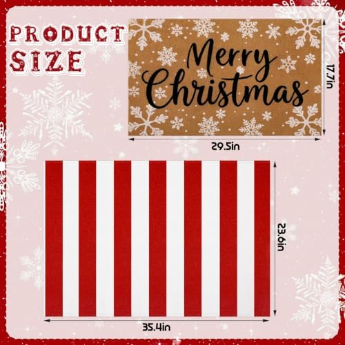 Honoson 2 Pcs Merry Christmas Welcome Door Mat with Red White Striped - Image 2