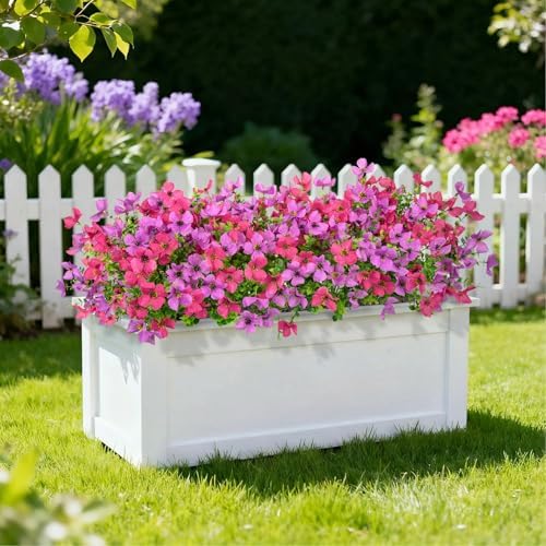 Ouddy Decor 16 Pcs Artificial Flowers for Outdoors Decor, Purple & Rose Red - Image 5