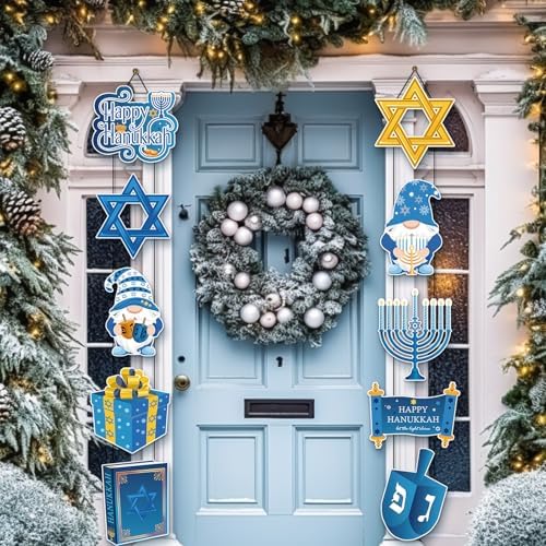 Yaomiao 2 Sets Hanukkah Door Banner Welcome Porch Sign Hanging Decor - Image 4
